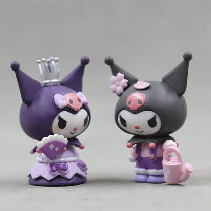 6pcs Kuromi My Melody Bow Crown Toys Cute Figures PVC Doll Toy Set Cake Toppers