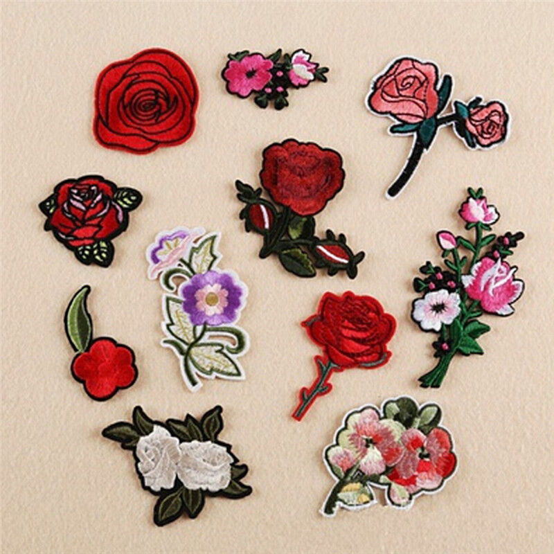 11X Embroidery Rose Flower Sew Iron on Patch on Badge Bag Jeans Applique CraY-ca