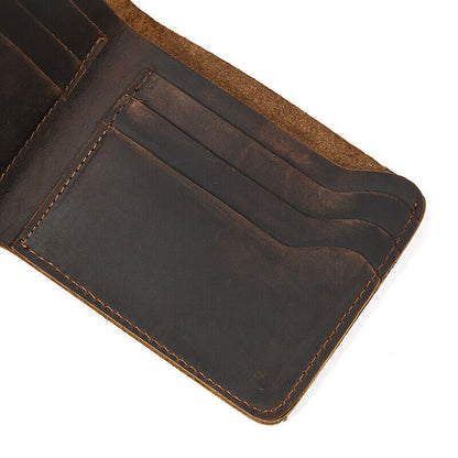 Retro Men's Real Leather Bi-fold Wallets Credit ID Card Holder Clutch Bags