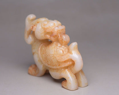 Collection China Hetian Jade Carved Dragon Turtle Statue Exquisite Figurine Art