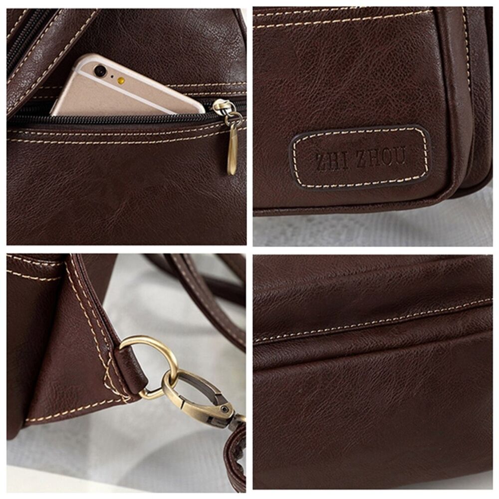 Womens PU Leather Vintage Outdoor Portable Chest Crossbody Shoulder Bag Backpack