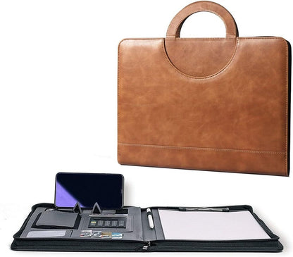Leather Portfolio Folder with Zipper and Hidden Handle Business Padfolio Unisex