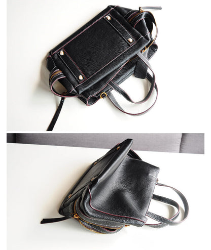 Soft Real Leather Small Handabg Shoulder Bag Tote Purse Crossbody w/ Long Strap