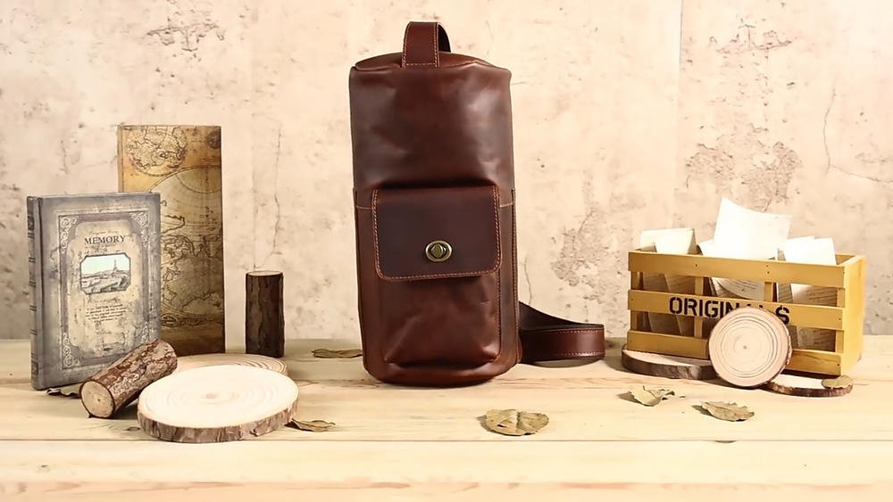 Men's Sling Backpack, Crazy Horse Leather Large Capacity Chest Bag Crossbody Bag