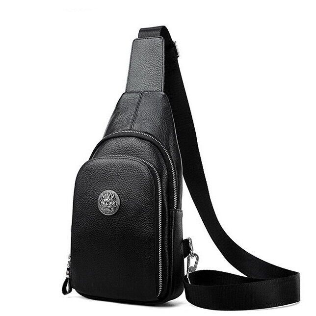 100% Genuine Leather Crossbody Bag Chest Bag Hiking Sling Backpack Shoulder Bag