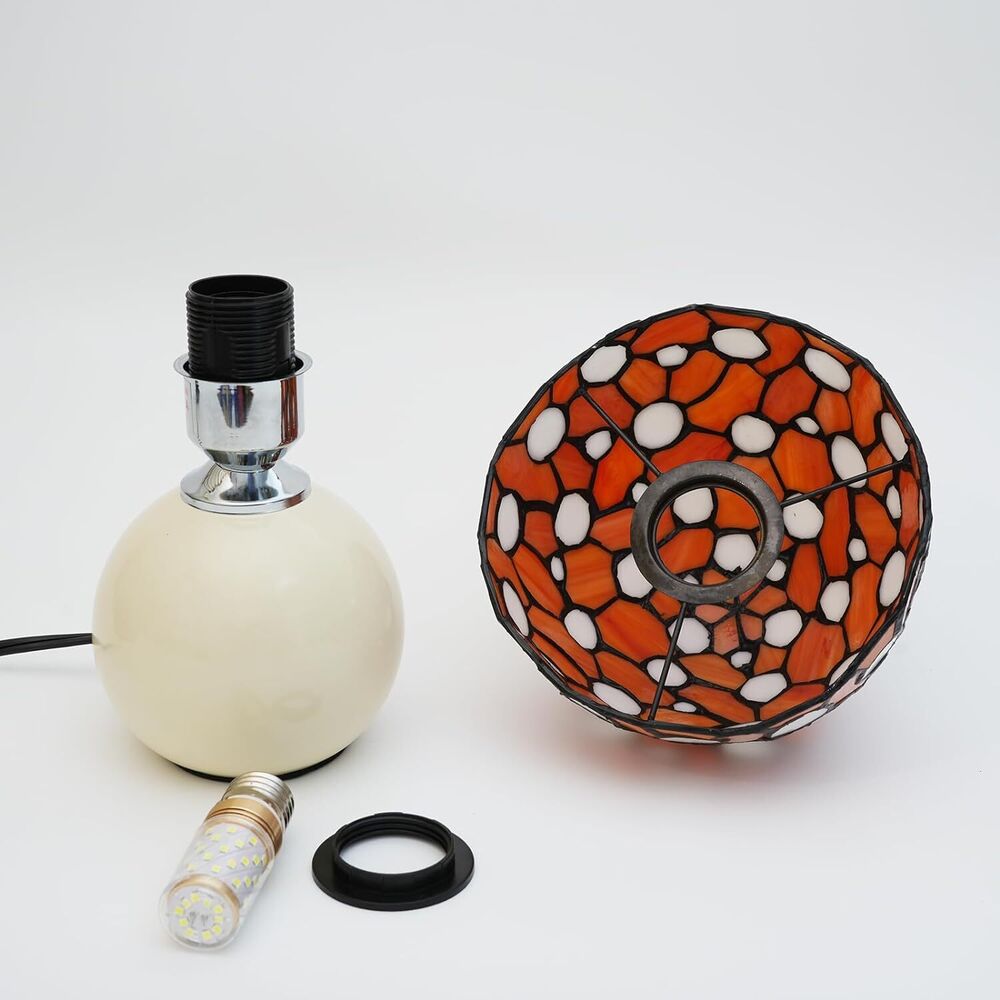 Stained Glass Orange Mushroom Lamp Bedroom Bedside Office Nightstand Accent Led