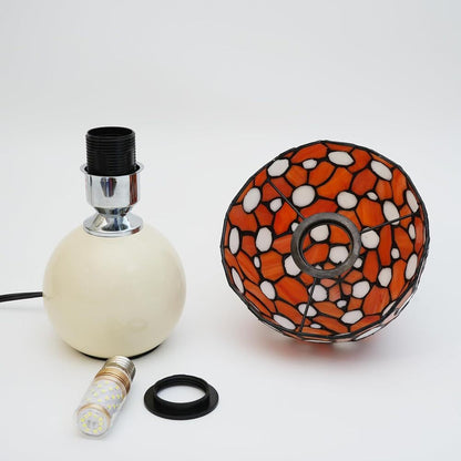 Stained Glass Orange Mushroom Lamp Bedroom Bedside Office Nightstand Accent Led