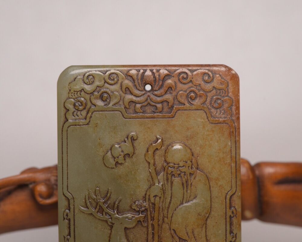 Collection Chinese Antique Hetian Jade Carved God Of Longevity Figure Pendant