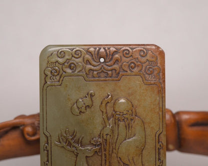 Collection Chinese Antique Hetian Jade Carved God Of Longevity Figure Pendant