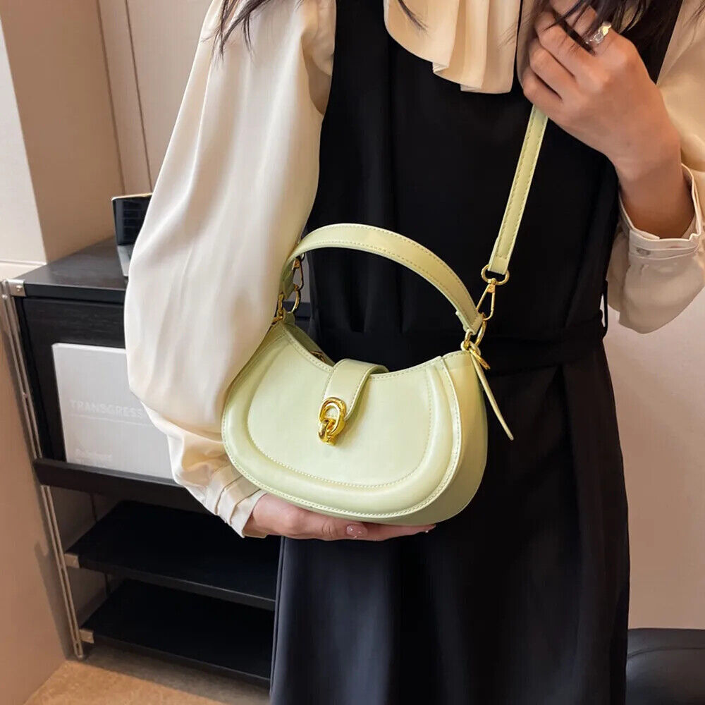 Saddle Shoulder Cossbody Bags Women Short Handle Half Moon PU Leather Handbags