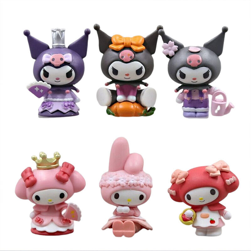 6pcs Kuromi My Melody Bow Crown Toys Cute Figures PVC Doll Toy Set Cake Toppers