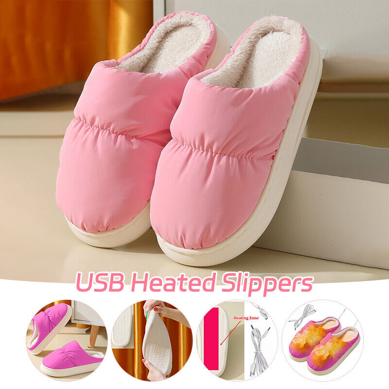 USB Heated Slippers Electric Heating Cotton Slippers Foot Warmer Winter Gifts