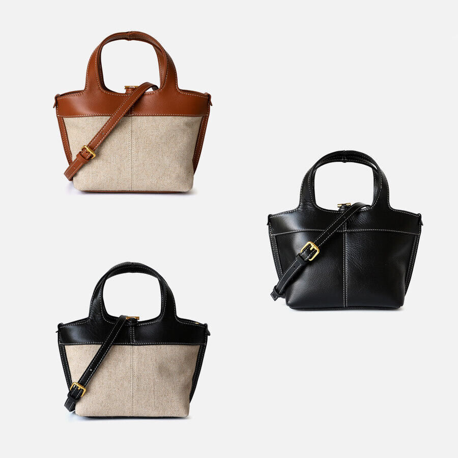Small Mini Leather Canvas Tote Purse Shoulder Bag Tote Clutch Crossbody Handbag