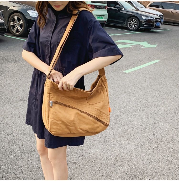 Oversized Canvas Slouchy Side Bag Textile Stylish Big Laptop Pouch Crossbody Bag