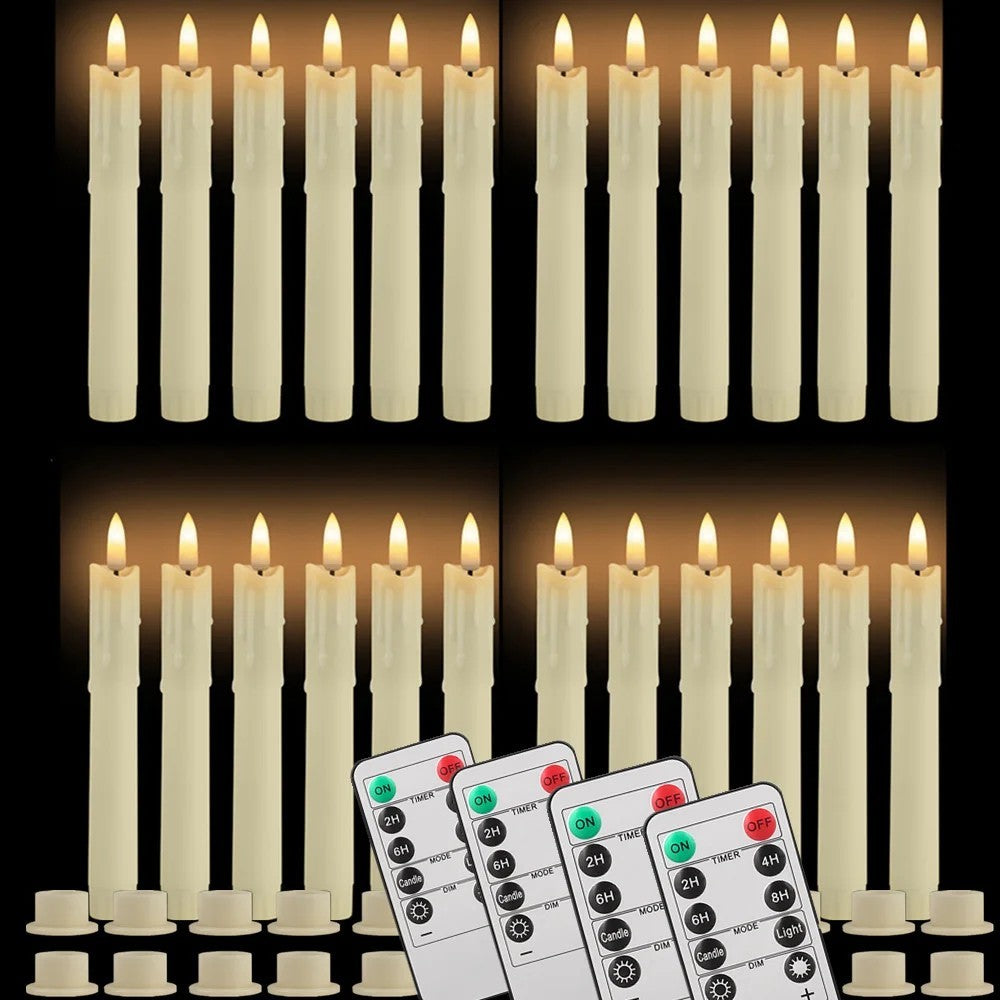 6/12/24PCs Flameless Flickering Taper Candles with Remote Battery Operated