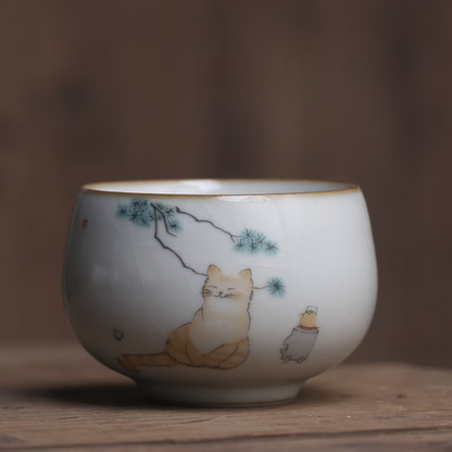 Embersceramic Ceramic Tea Cup Cute Cat Kung Fu Cup 90ml