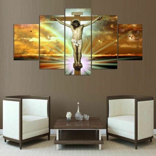 Abstract Crucified Jesus 5 Pieces Canvas Wall Painting Poster Home Decor Cuadros
