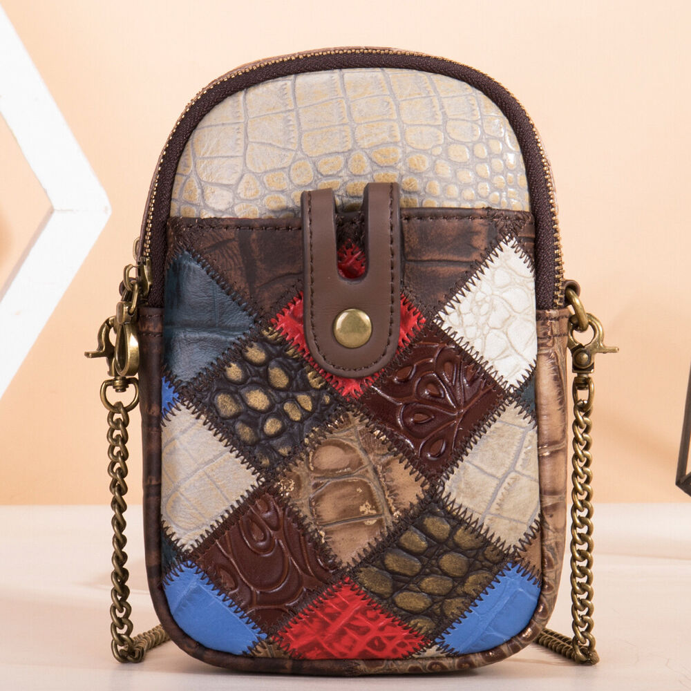 Designer Real Leather Sling Shoulder Bag mobile phone Bag, Double Zipper Bags