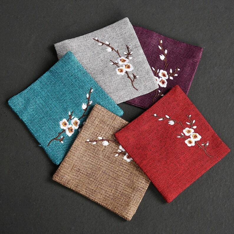 Embroidered Plum Blossom Cotton Tea Coasters|Tea Accessories