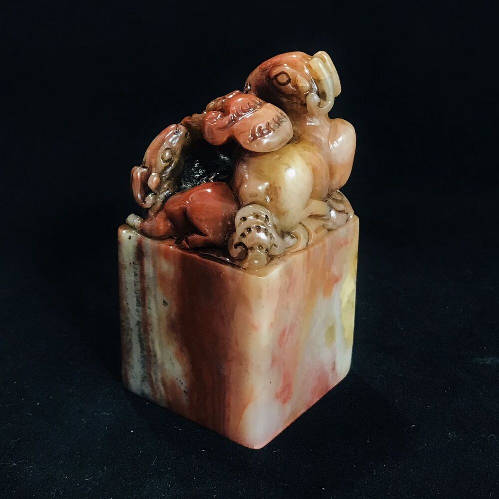Chinese Peking Shoushan Stone Carved Sheep Seal Statue Figurine Collections Rare