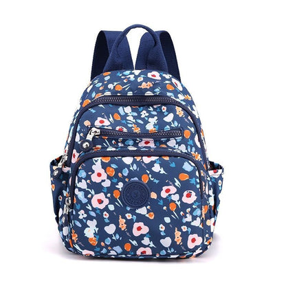 Small Backpack Flower Printing Shoulder Bag Waterproof Nylon Rucksack 20L Zipper