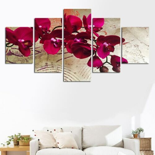 Natural Red Orchid Flower 5 Pieces Canvas Wall Art Painting Poster Home Decor