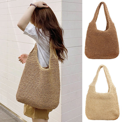 Women Large Woven Boho Handbag Tote Straw Bag Round Rattan Shoulder Summer Be