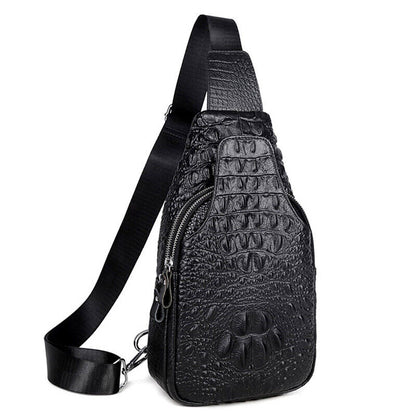 Men's Sling Backpack, 100% Genuine Leather Crocodile Crossbody Chest Bag Daypack