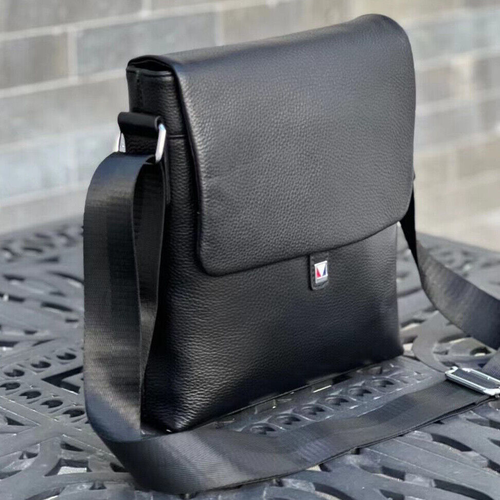 100% Genuine Leather Men's 10" Business Bags Black Sling Shoulder Messenger Bag