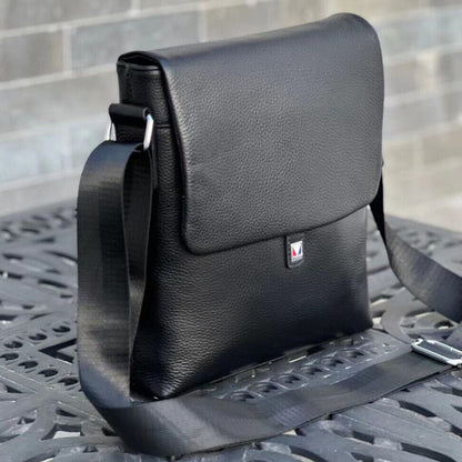 100% Genuine Leather Men's 10" Business Bags Black Sling Shoulder Messenger Bag