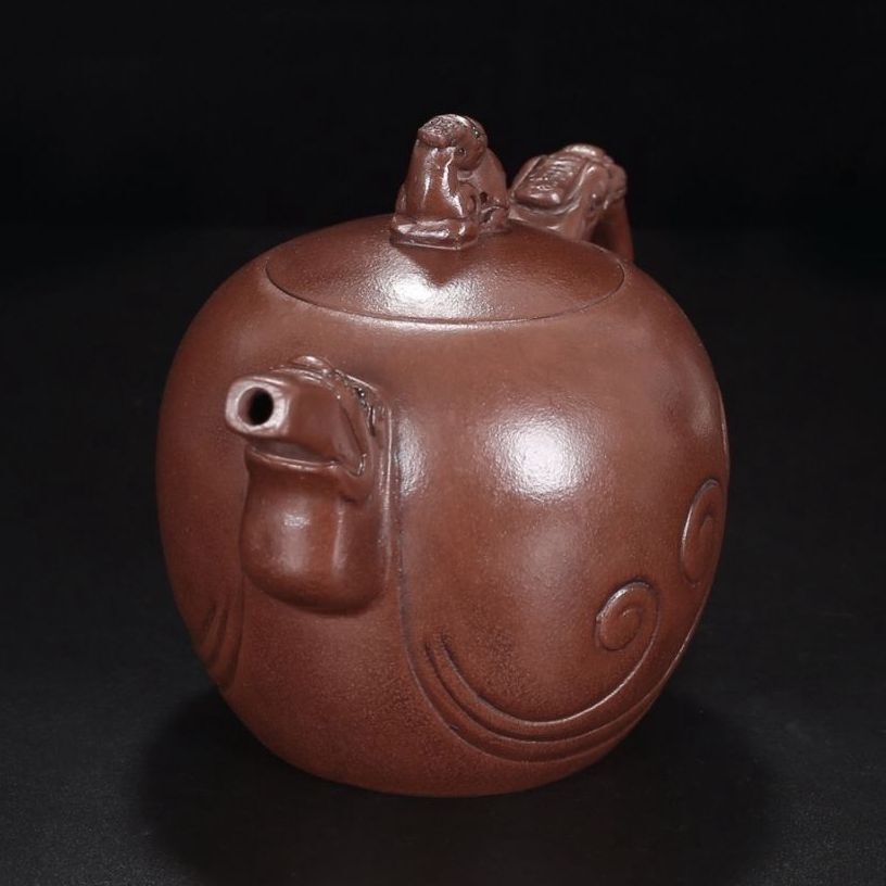 Chinese Yixing Purple Clay Teapot Zisha Ceramic Carving Dragon Teaware Collector
