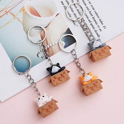 Creative Cute Little Cat Box Keychain For Women Men Keychain Bag Car Pendants