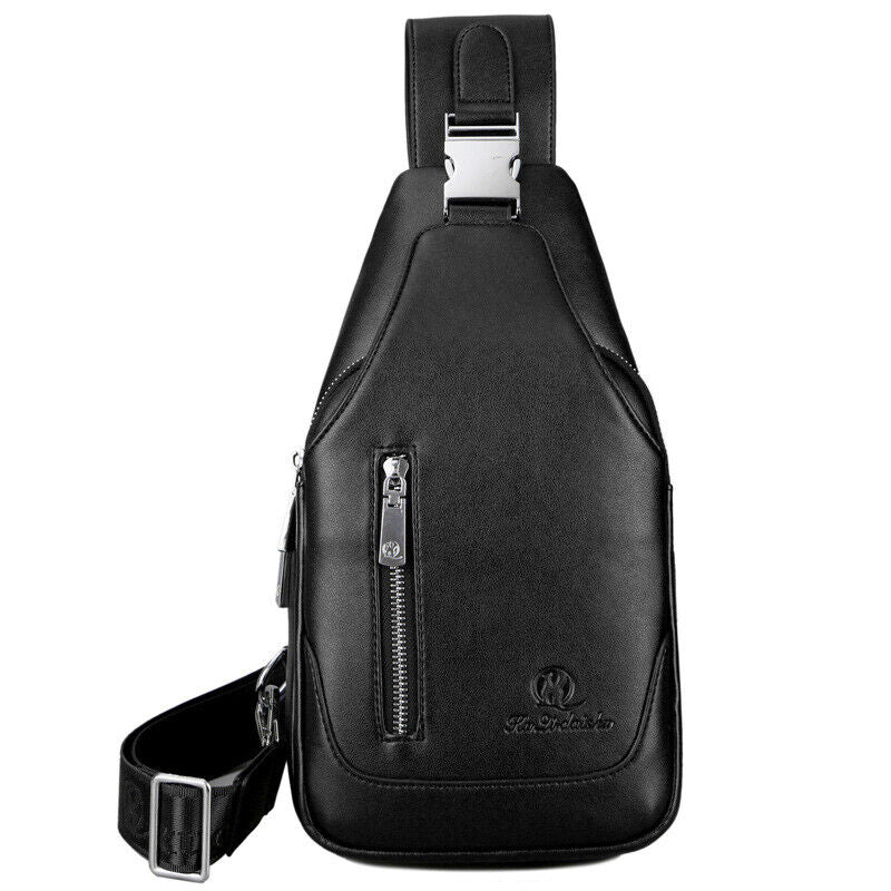 Men's Sling Backpack, Faux Leather Crossbody Chest Bags and Clutch Wallet