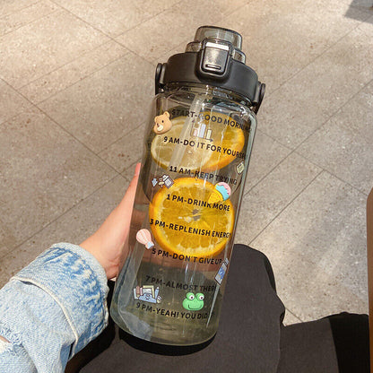 2L Sports Stickers Water Bottle Large Capacity Straw Gradient Fitness Water Cup