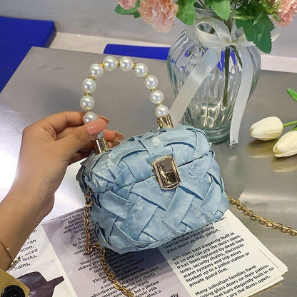 Box Handbags Women Pearl Beads Decor Lock Chain Shoulder Bag Purses Bag