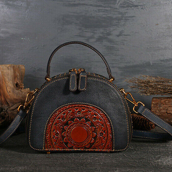 Women's Retro Classic Genuine Leather Handbags Embossed Shell Shoulder Bag Tote