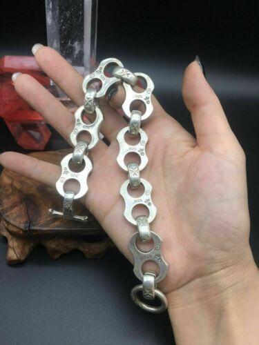 Asian old miao silver hand cast cool statue bracelet jewel gift