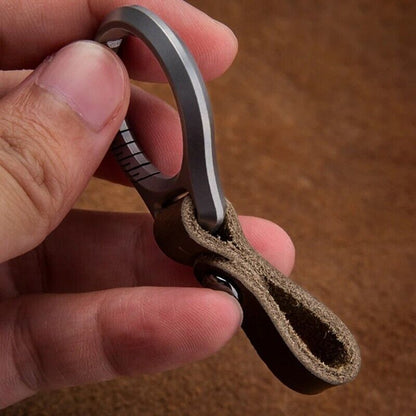 Car Keychain Titanium Alloy Cowhide Strap Pendant Keyring EDC Tool Men Gift Item