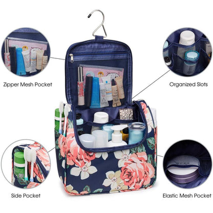 WANDF Hanging Toiletry Bag Travel Cosmetic Organizer Medium, Black Peony