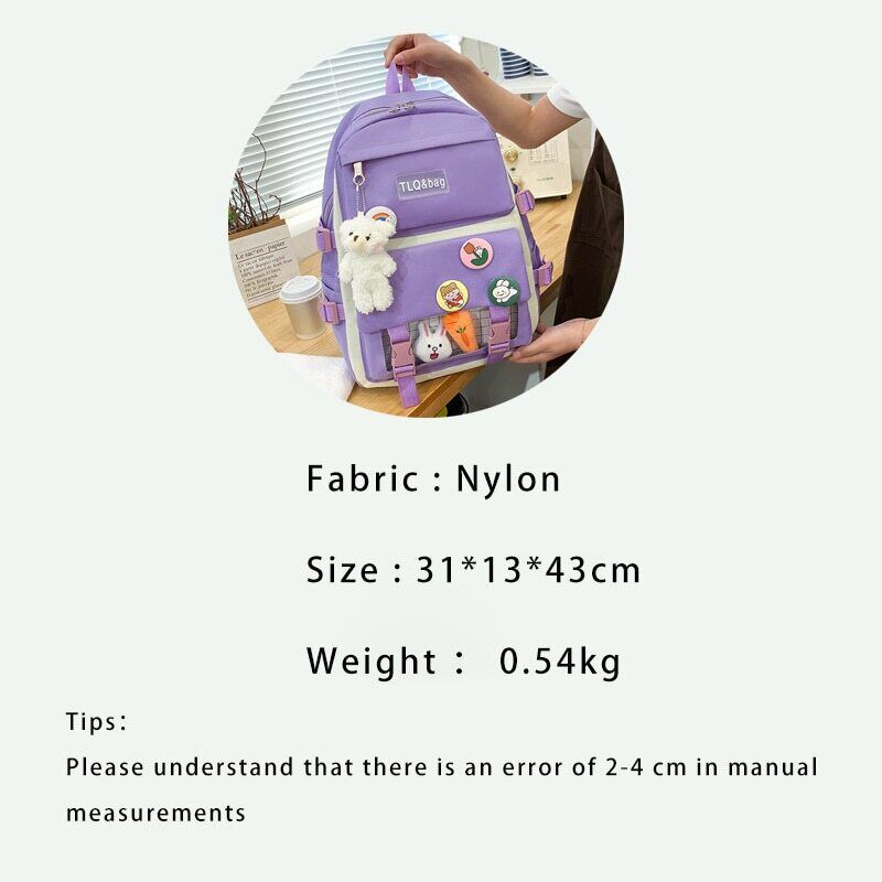 4 Pcs Sets Women Bag Women Backpack Book Bags Female with Plush Pendant