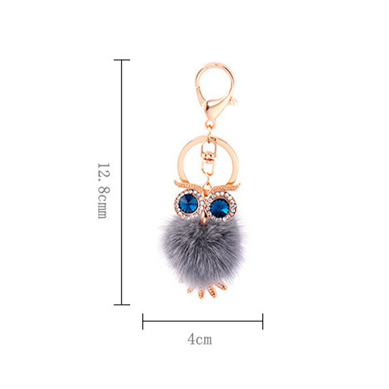 Furry Pom-pom Ball Owl Keyring Keychain Bag Hanging Pendant Car Interior Decor