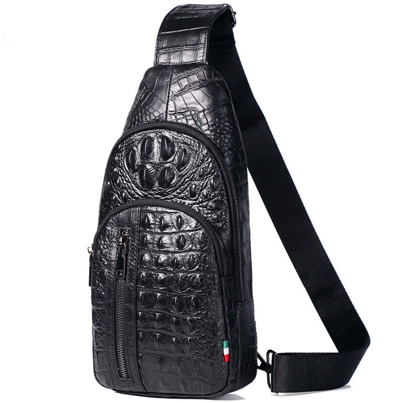 Sling Backpack Men's Genuine Leather Crocodile Crossbody/Shoulderfor Bag Hiking