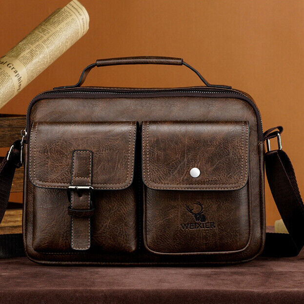 Men's Business pu Leather Briefcase Shoulder/Messenger Bag 8" Handbags Sport Bag