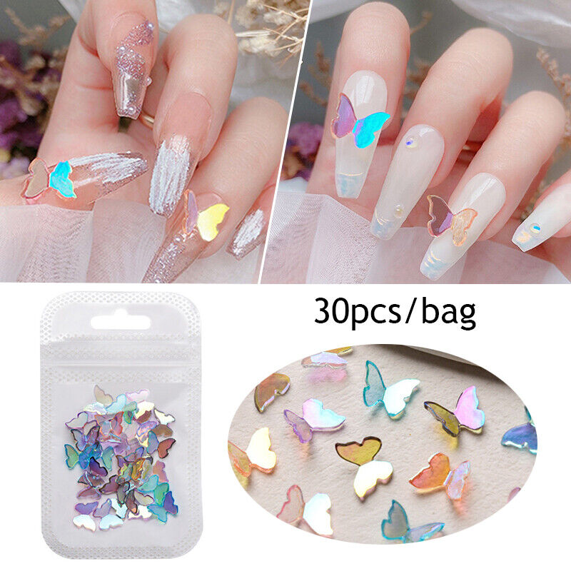 30Pcs/bag 3D Butterfly Nail Drill DIY Nail Art Decoration Color Diamond Jewelry*