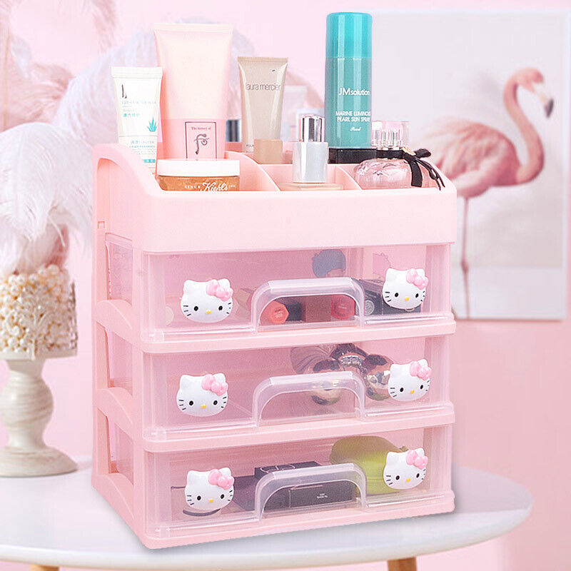 Girls Pink Color Hello Kitty Three Drawers Storage Cosmetic Storage Box Shelf