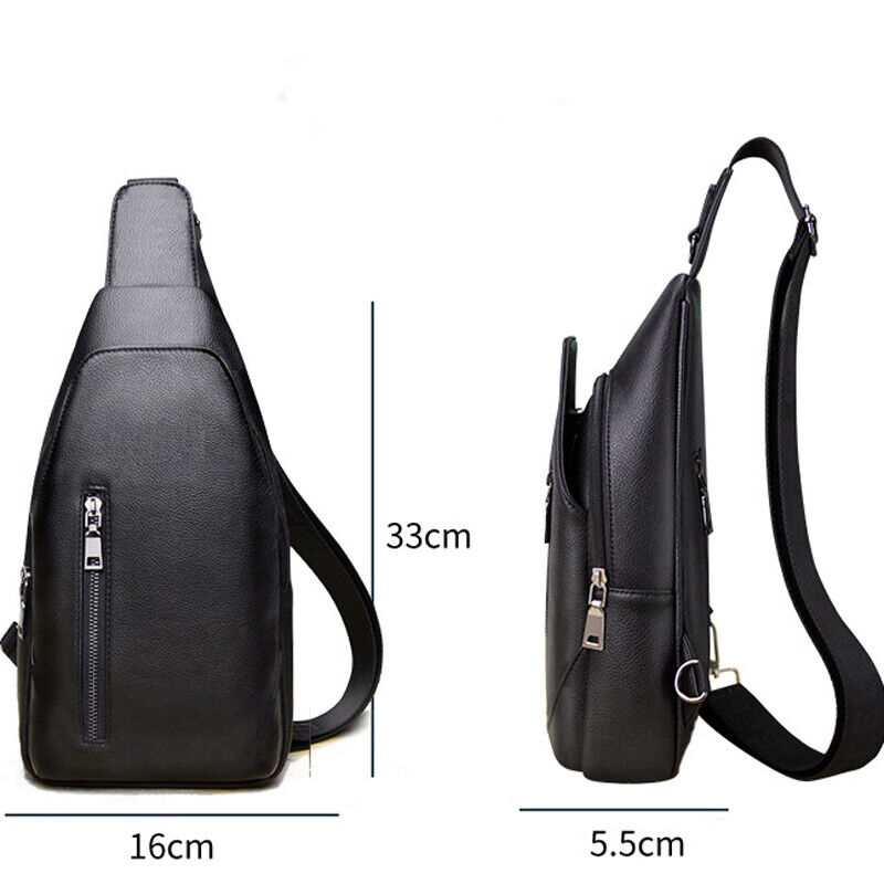 Black Sling Backpack Mens Genuine Leather Crossbody Chest Bag Sling Shoulder Bag