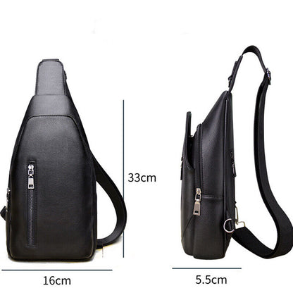 Black Sling Backpack Mens Genuine Leather Crossbody Chest Bag Sling Shoulder Bag