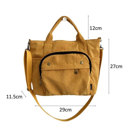 Women Corduroy Shoulder Handbag Canvas Bags Zipper Simple Crossbody Bag