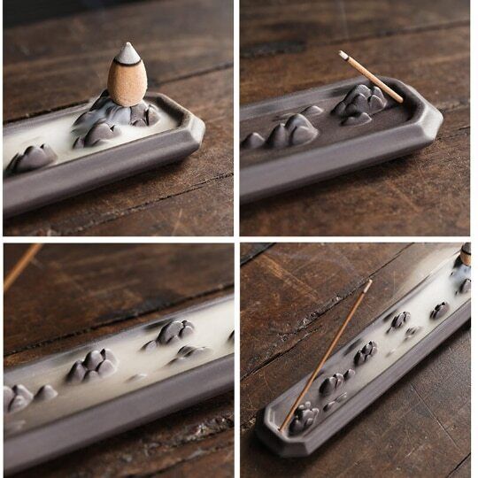 Ceramic Backflow Incense Burner Mountain Coral Stone Incense Holder for Sticks