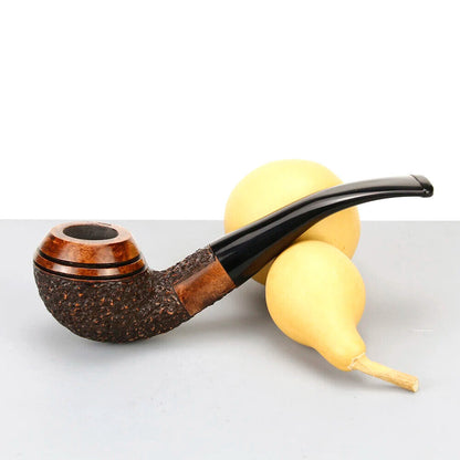 Tobacco Pipe Briar Wood 9mm Filter Creative Round Engraved Smoking Tool 145x34mm